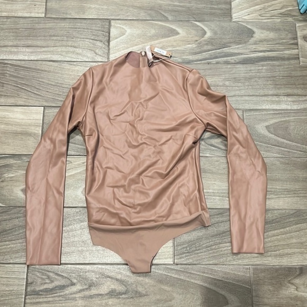 FAUX LEATHER MOCK NECK BODYSUIT